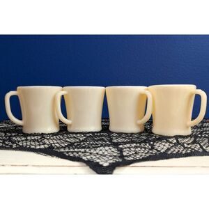 Fire King D Handle Coffee Cups Ivory Buttermilk Milk Glass Set of 4 Flat Bottom